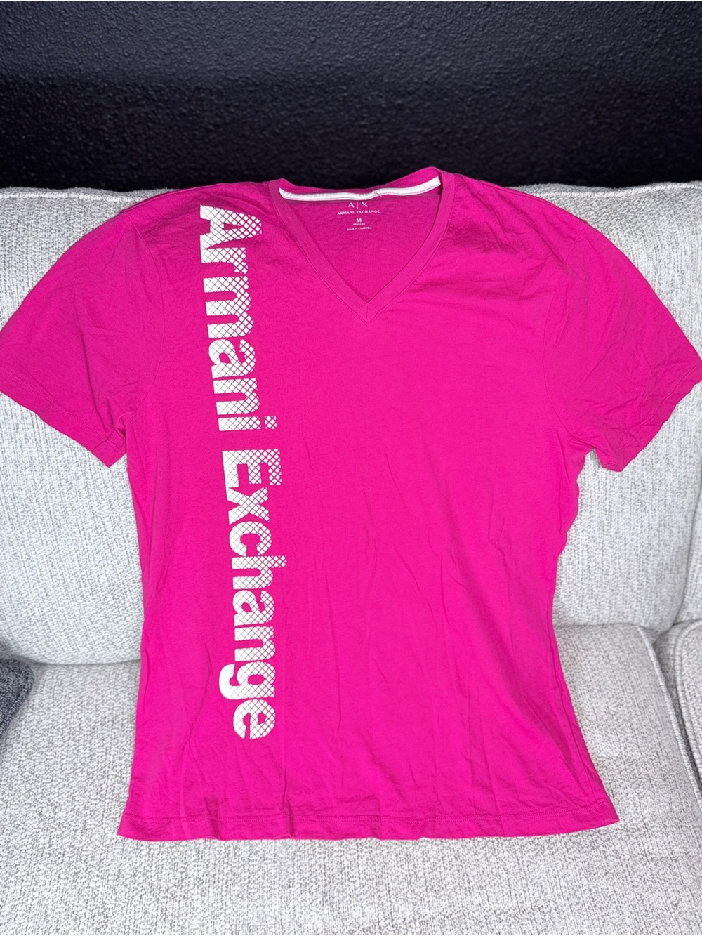 Armani Exchange Short Sleeve V-Neck Tee in Fuchsia